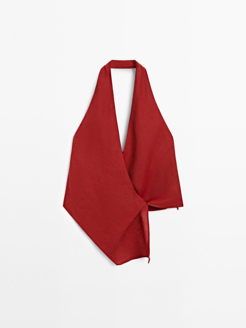 Top halter escote espalda lino.