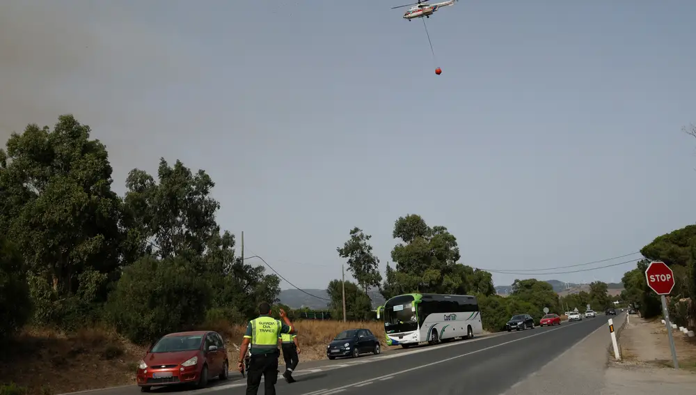 Un incendio en Tarifa (Cádiz) provoca el corte de la N-340 y el desalojo de un campin