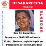 Cartel de SOS Desaparecidos en la que piden colaboración para encontrar a María Cruz Marcos Citores