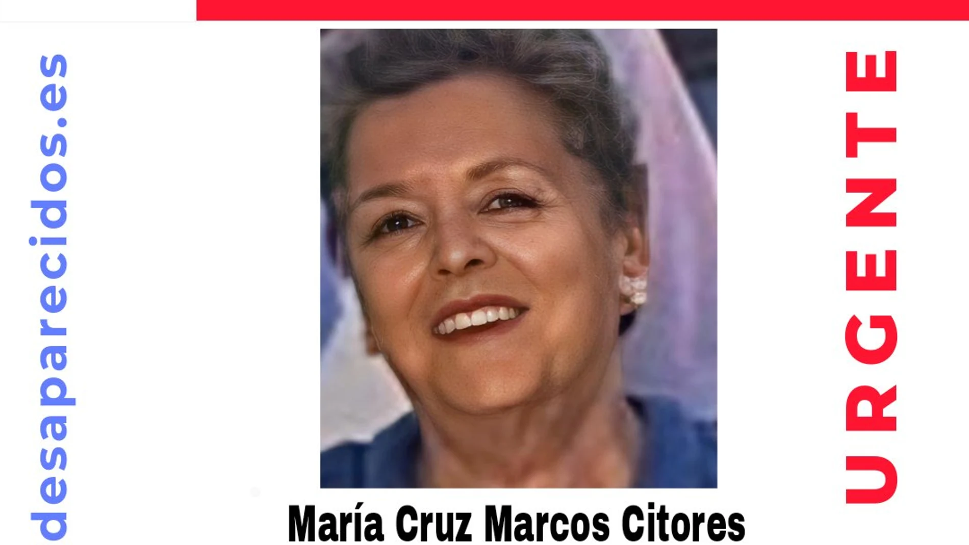 Cartel de SOS Desaparecidos en la que piden colaboración para encontrar a María Cruz Marcos Citores