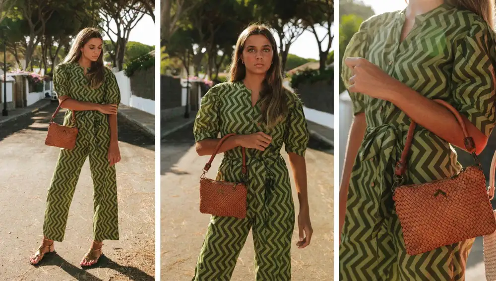 Mono verde con estampado zigzag y cinturón (44,99€)