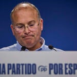 El secretario general del Partido Popular (PP), Miguel Tellado, durante la rueda de prensa sobre asuntos de ac