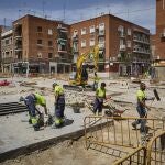 Trabajos, durante esta semana, en la plaza del Hidrógeno, en Usera
