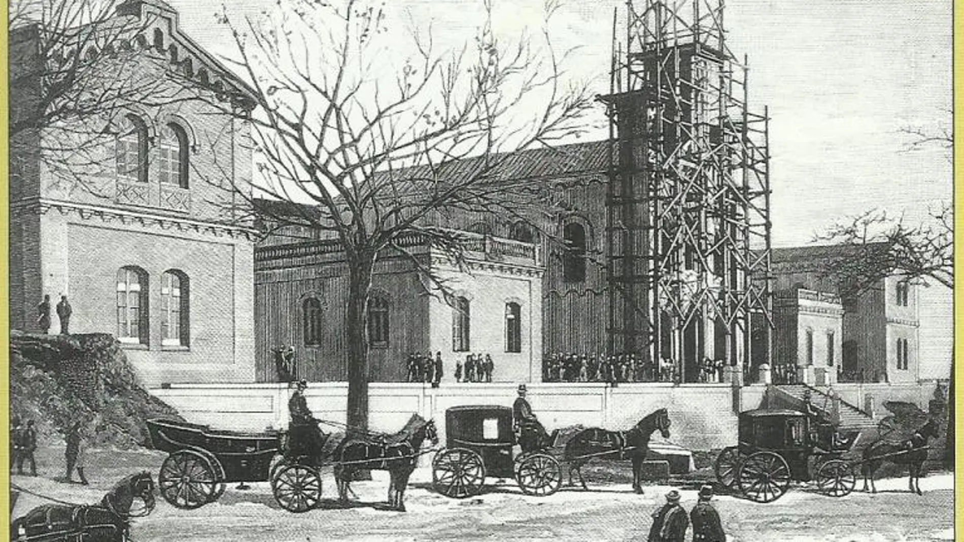 Grabado del hospital del Niño Jesús de Madrid en construcción