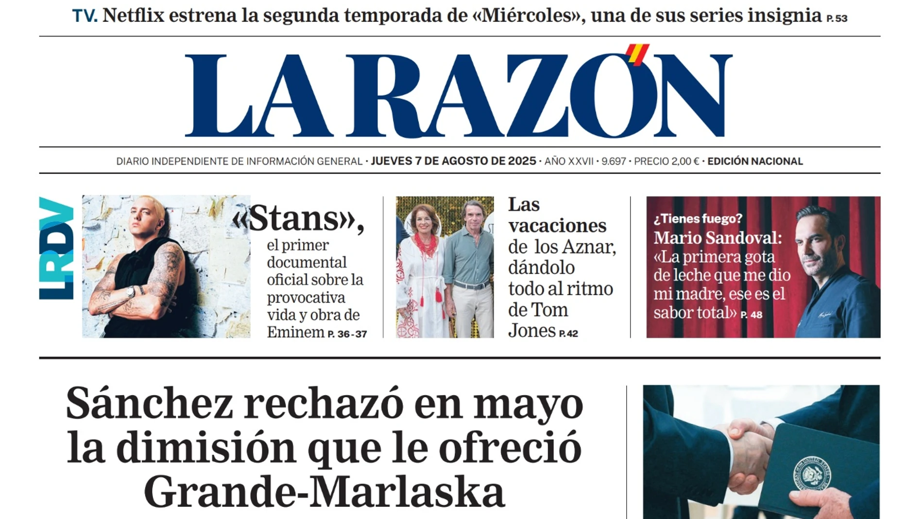 Portada de LA RAZÓN del jueves 7 de agosto de 2025