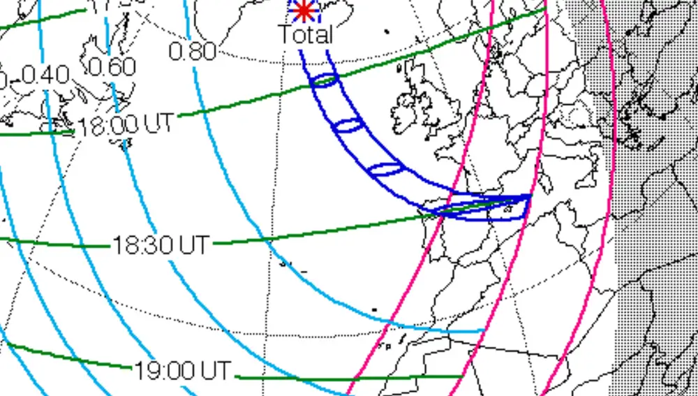 Mapa de la NASA de la trayectoria del eclipse