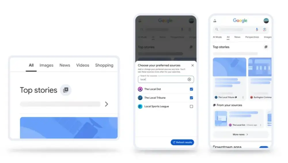 Así se ve la nueva función 'Fuentes preferidas' del buscador de Google