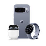 El Google Pixel 10, el Pixel Watch 4 y los Pixel Buds 2a en su acabado 'Moonstone'