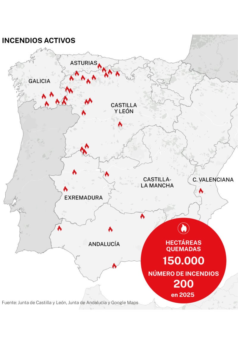 Incendios activos en España