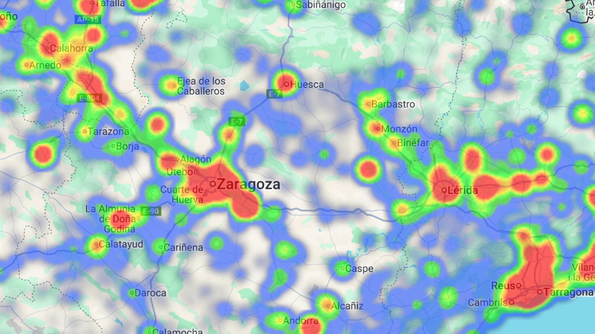 Mapa de calor en Aragón