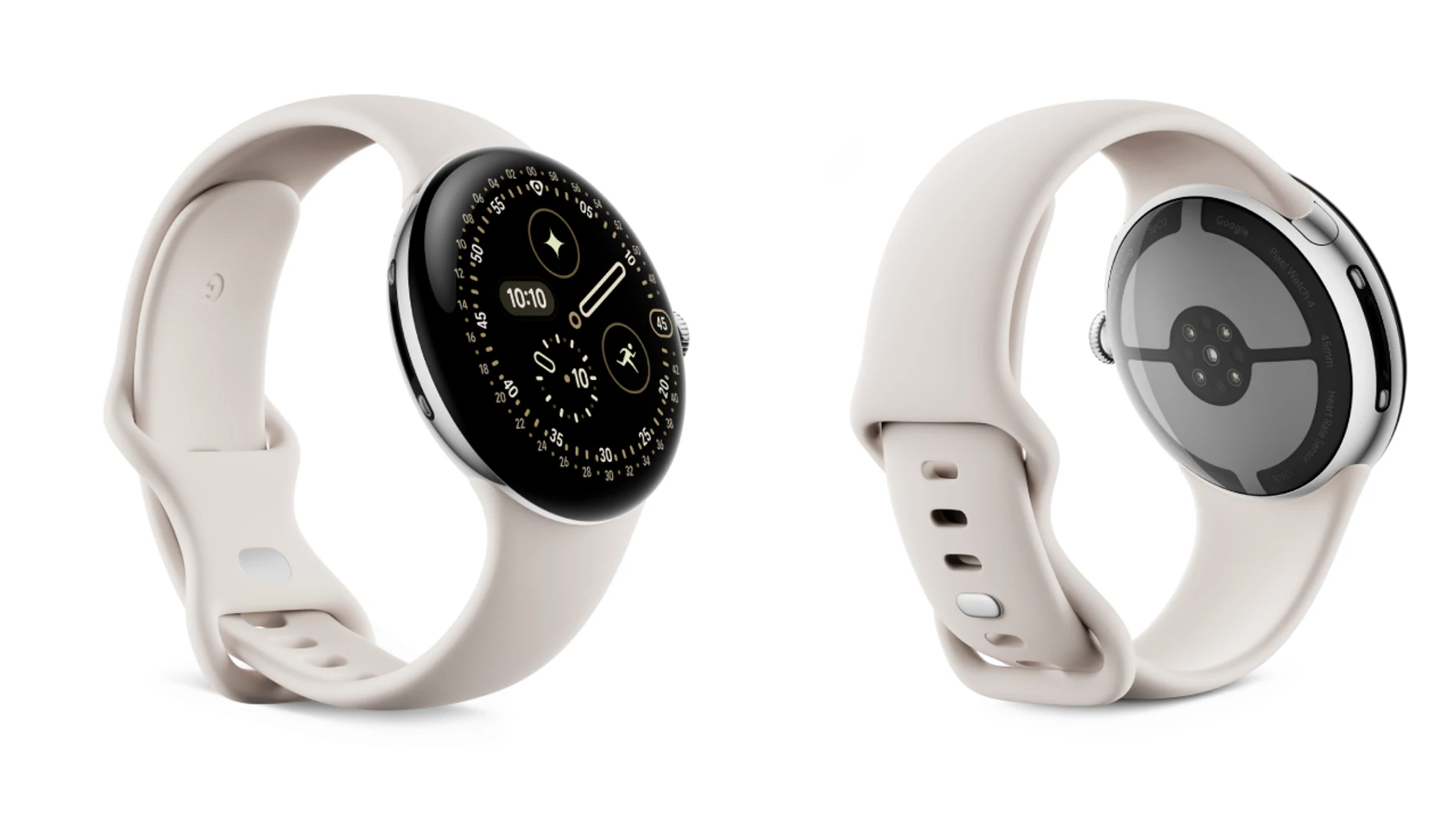 El Pixel Watch 4 de 45 mm con la caja de aluminio negro y la correa Porcelain Active