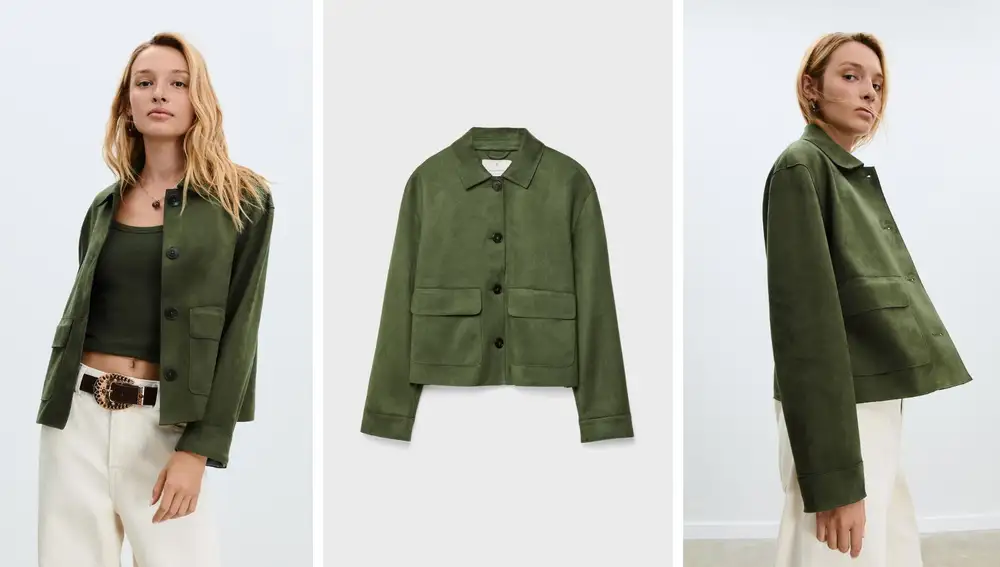 Cazadora verde con bolsillos efecto ante (35,99€)