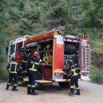 Una dotación de Bomberos en Collserola, Barcelona