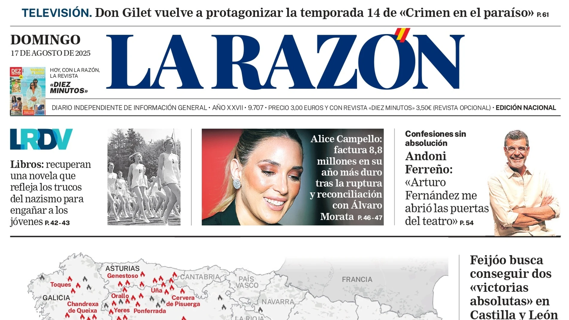 Portada de LA RAZÓN del domingo 17 de agosto de 2025