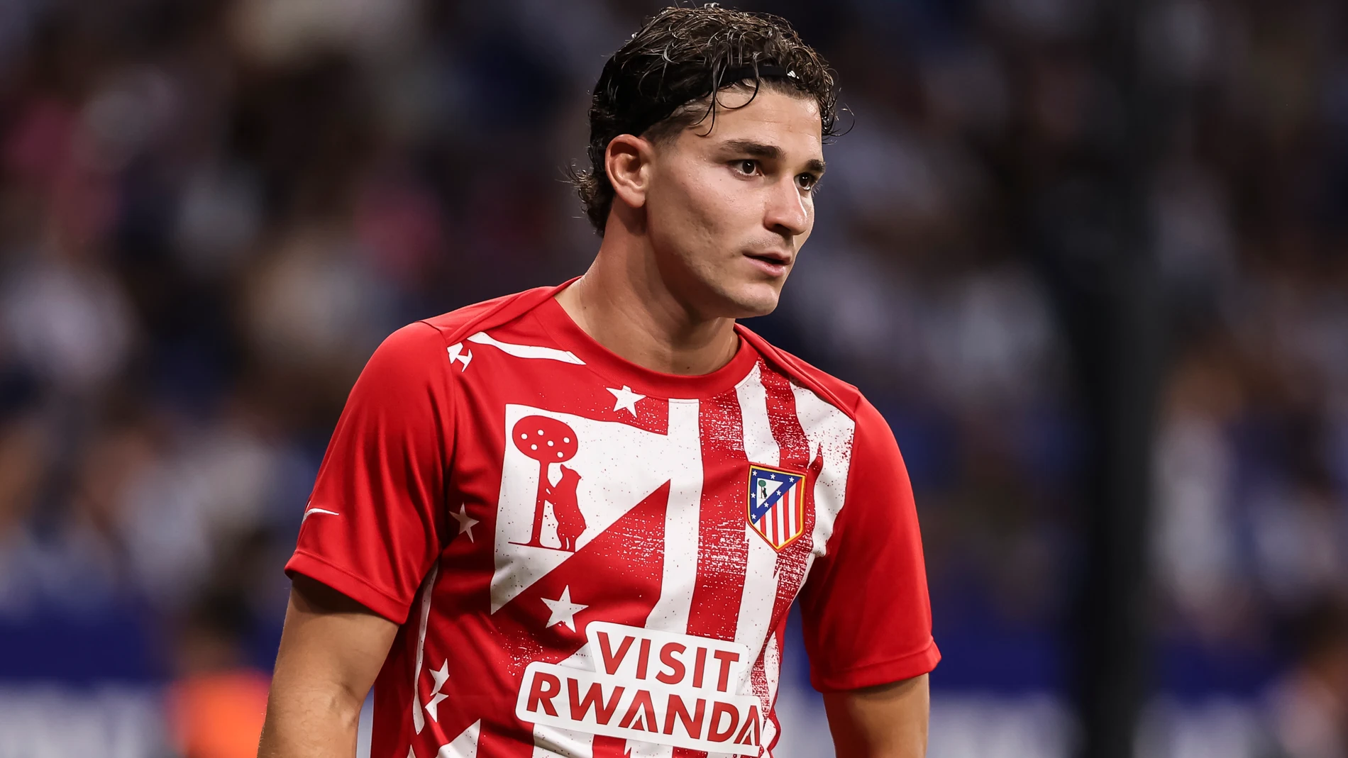 Julian Alvarez of Atletico de Madrid looks on during the Spanish league, La Liga EA Sports, football match played between RCD Espanyol and Atletico de Madrid at RCDE Stadium on August 17, 2025 in Cornella, Barcelona, Spain. AFP7 17/08/2025 ONLY FOR USE IN SPAIN