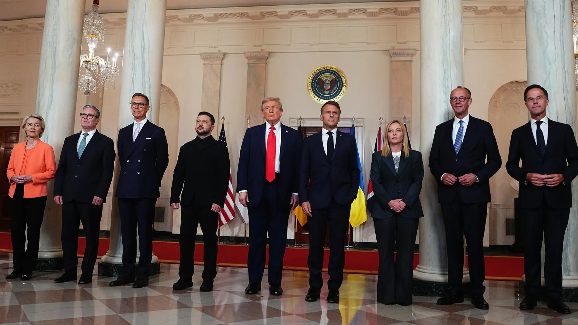 Foto de los líderes europeos que visitaron ayer a Donald Trump en la Casa Blanca