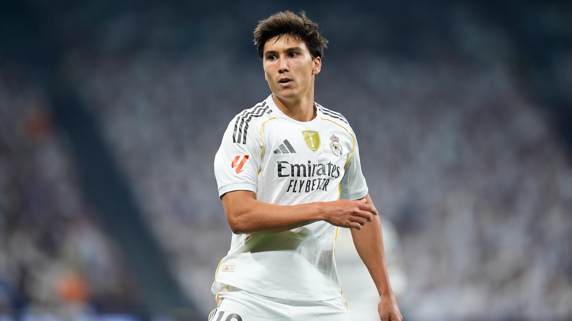 Gonzalo Garcia of Real Madrid CF looks on during the Spanish League, LaLiga EA Sports, football match played between Real Madrid and CA Osasuna at Santiago Bernabeu stadium on August 19, 2025, in Madrid, Spain. AFP7 19/08/2025 ONLY FOR USE IN SPAIN