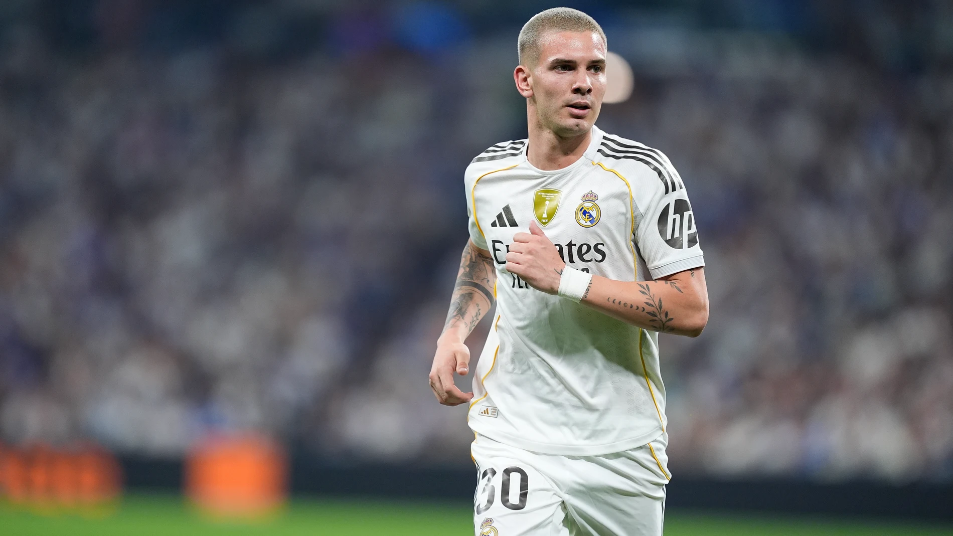 Franco Mastantuono of Real Madrid CF looks on during the Spanish League, LaLiga EA Sports, football match played between Real Madrid and CA Osasuna at Santiago Bernabeu stadium on August 19, 2025, in Madrid, Spain. AFP7 19/08/2025 ONLY FOR USE IN SPAIN