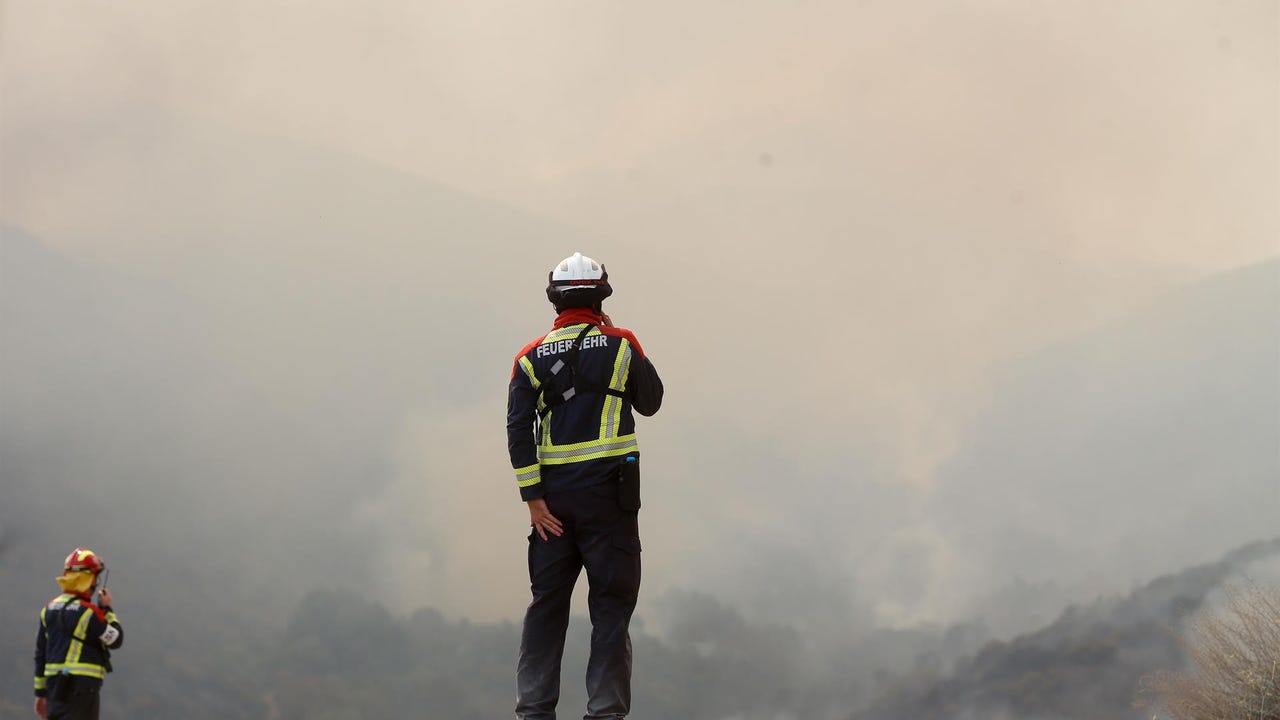 Una veintena de cuadrillas terrestres luchan contra el incendio de Porto (Zamora)