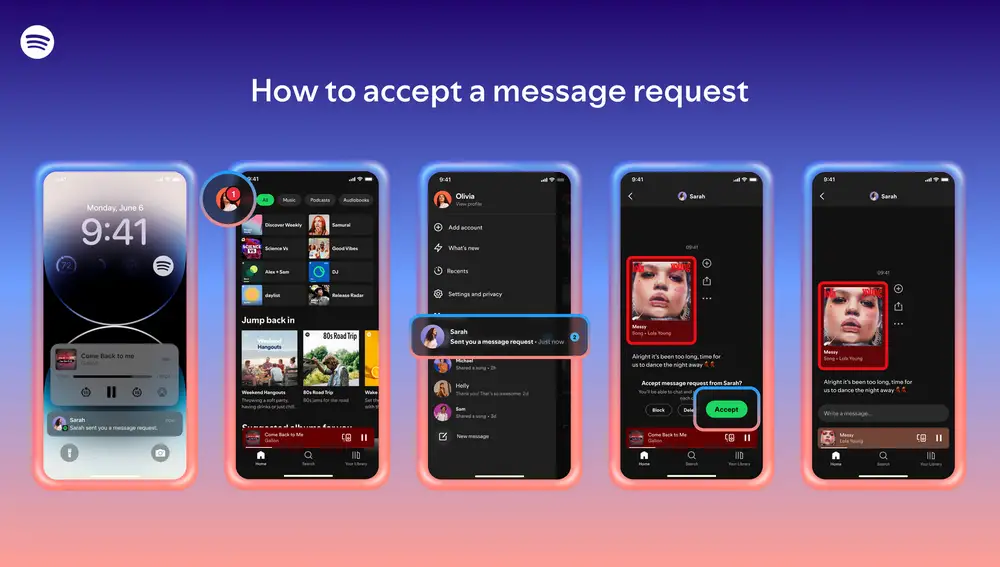 Cómo aceptar y ver los mensajes de Spotify