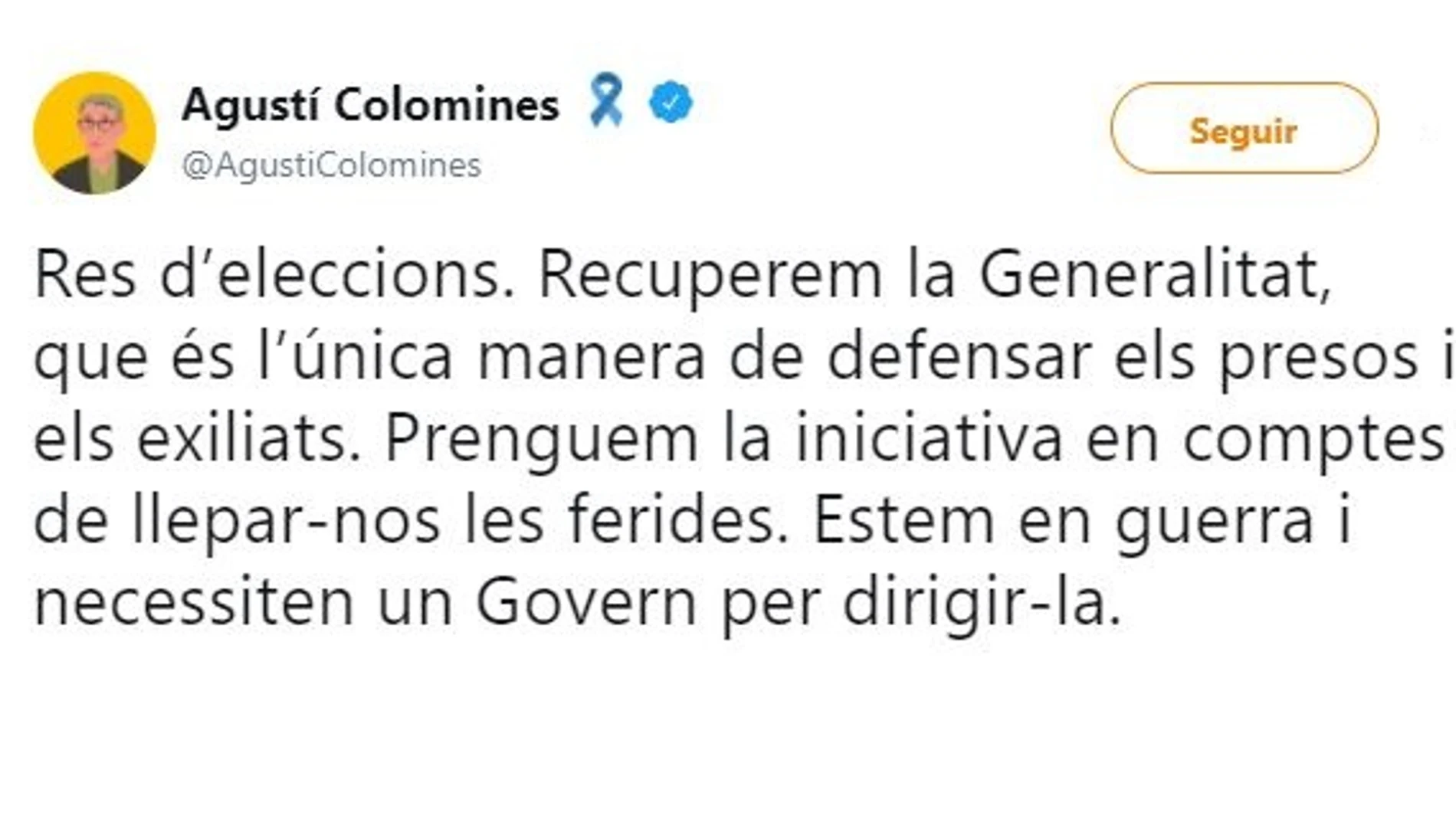 Un alto cargo de la Generalitat e ideólogo de CDC: «Estamos en guerra y necesitamos un Gobierno para dirigirla»