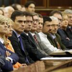 El líder del PSOE, Pedro Sánchez, ayer en los actos de homenaje al Holocausto en el Senado