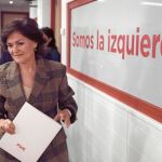 La secretaria de Igualdad del PSOE, Carmen Calvo, ayer, durante una rueda de prensa en Ferraz