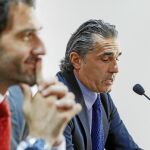 Jorge Garbajosa y Sergio Scariolo, en una de sus conferencias de prensa conjuntas como presidente de la Federación de Baloncesto y seleccionador / Efe