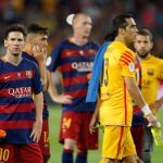 Los jugadores del FC Barcelona tras el partido de vuelta de la final de la Supercopa