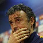 El entrenador del Barcelona, Luis Enrique Martínez, durante la rueda de prensa posterior al entrenamiento del equipo azulgrana