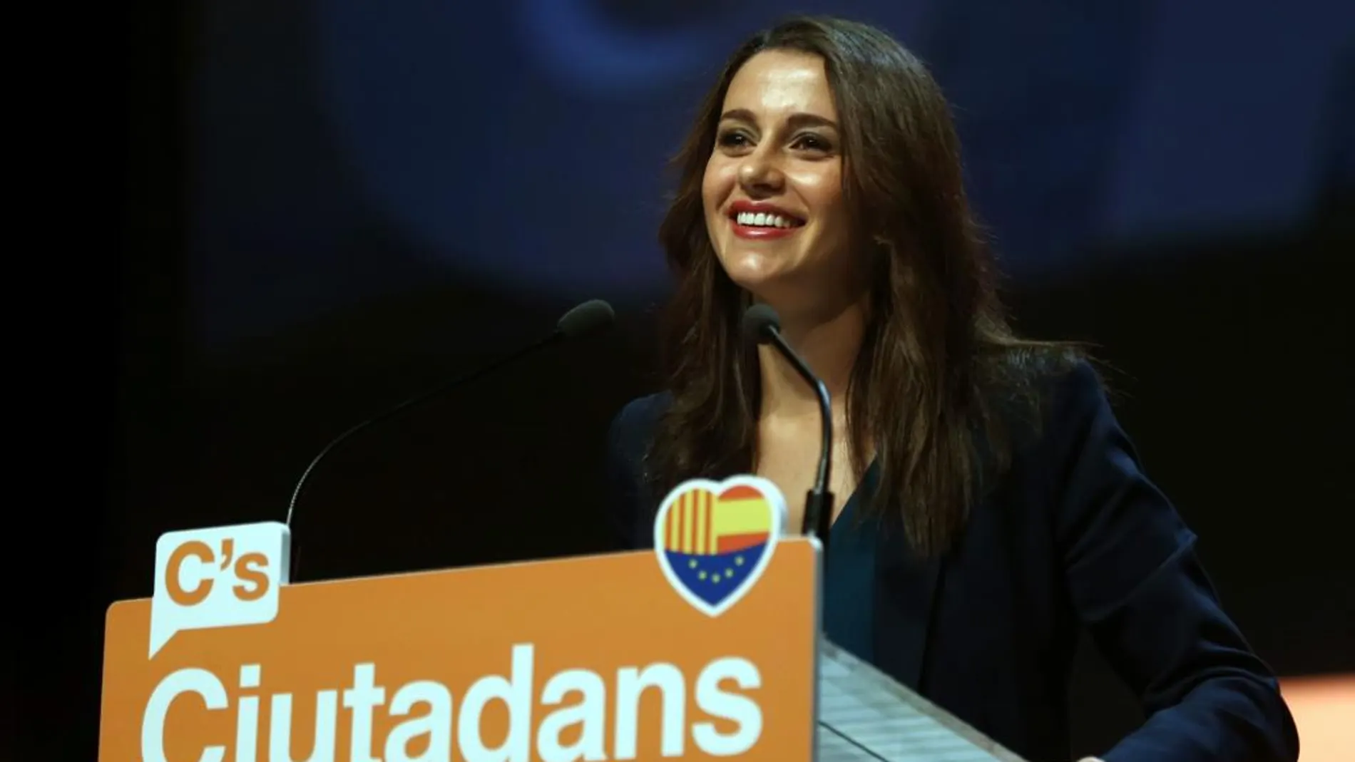 La candidata de Ciudadanos a la Generalitat, Inés Arrimadas, durante una intervención en un acto en Barcelona.
