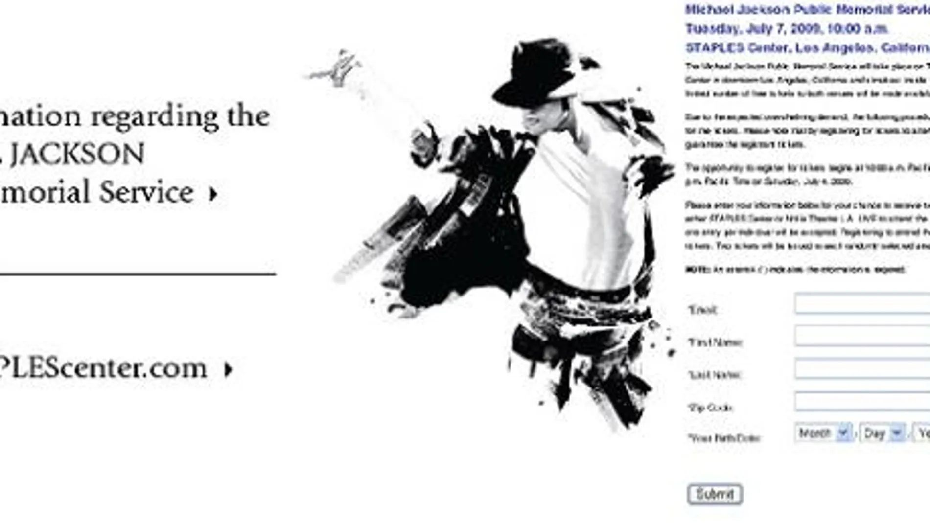 Medio millón de personas se inscriben en sólo dos horas en la web para conseguir entradas del funeral de Jackson