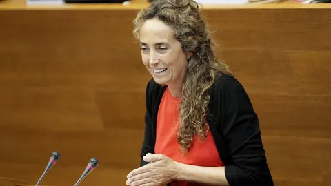La portavoz del grupo de Ciudadanos en Les Corts, Carolina Punset, interviene ante el pleno que elige al socialista Ximo Puig president de la Generalitat.