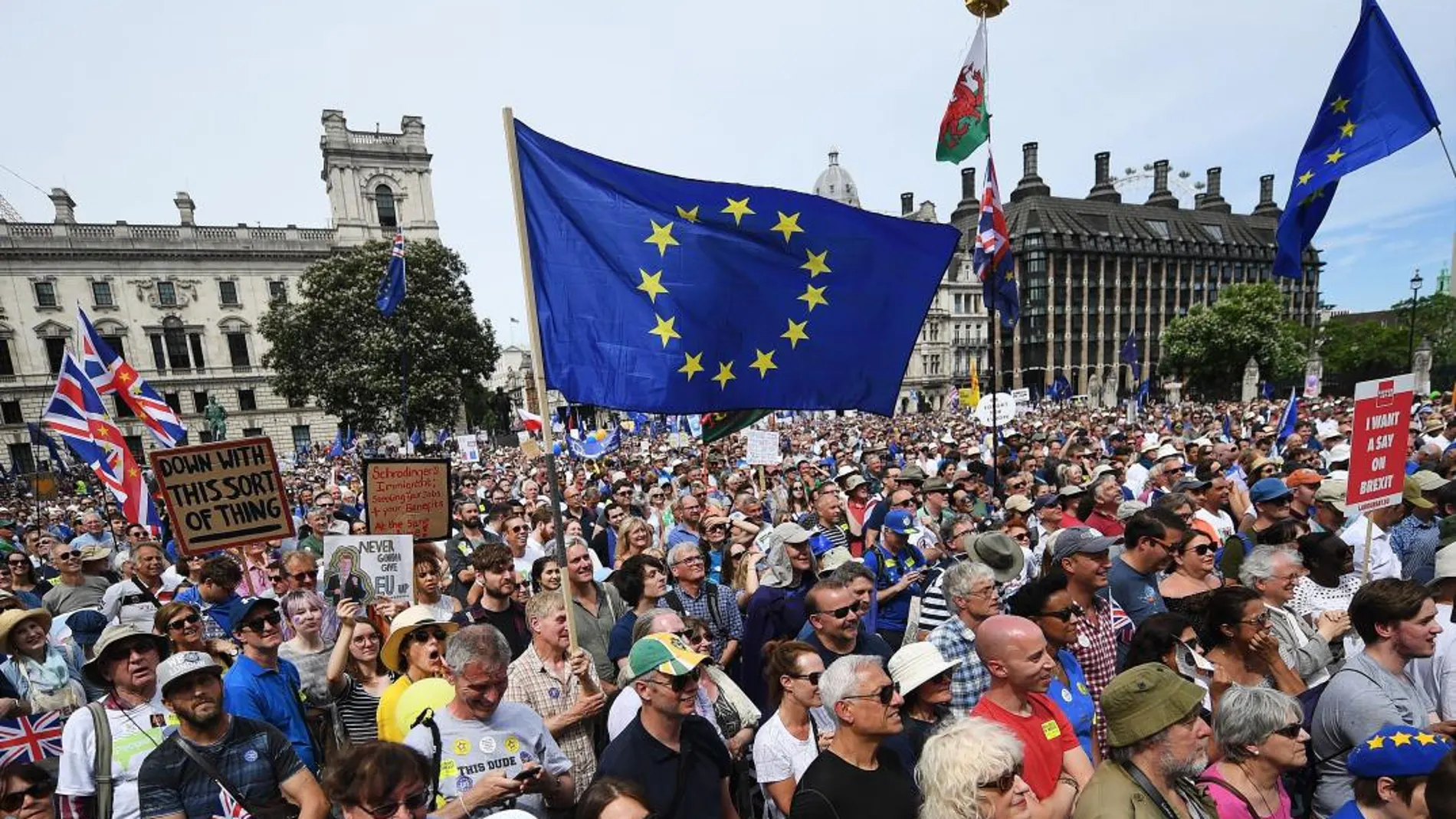 Imagen de la manifestación hoy, 23 de junio, en Londres en contra del Brexit. Efe