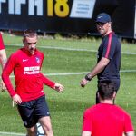 Griezmann y Simeone, durante el entrenamiento de ayer
