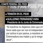 Guillermo Fernández Vara destacó os peligros en los que incurriría el partido si se apoya en partidos que quieren «partir España». «A nosotros en Extremadura nos matan»