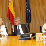 La presidenta de la Fundación Víctimas del Terrorismo, María del Mar Blanco, junto al presidente del Congreso, Jesús Posada, y la presidenta de la AVT, Ángeles Pedraza