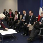 Laurent Fabius y Francois Hollande, en la Cumbre del Clima de París