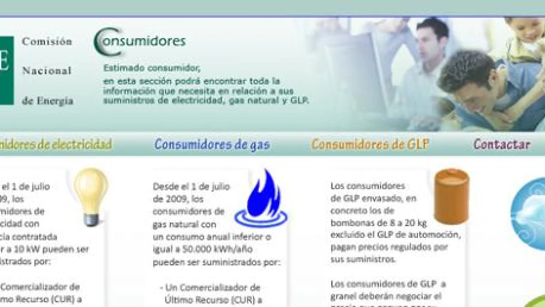 La Comisión Nacional de la Energía crea una web para informar a los consumidores del gas y electricidad
