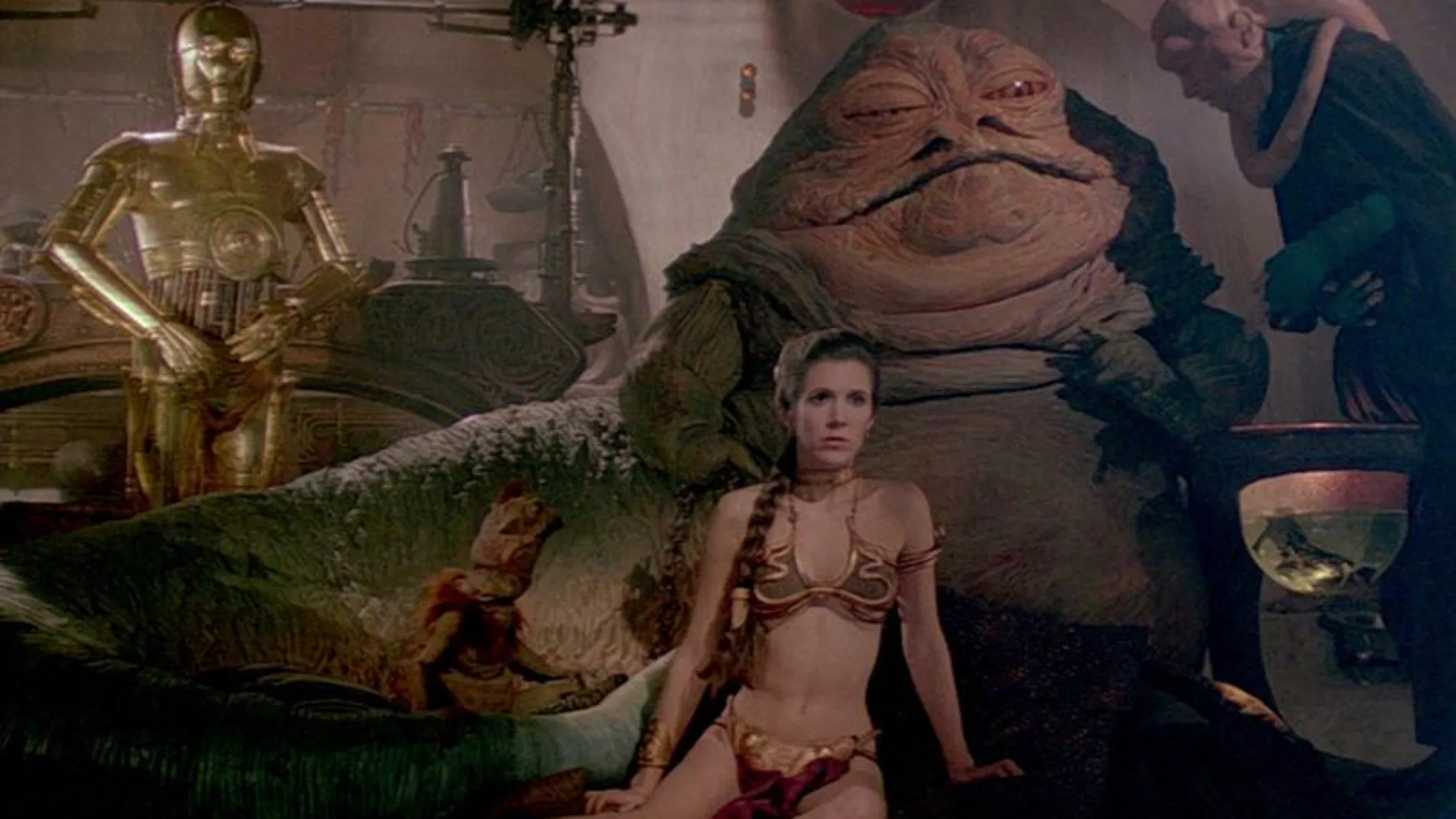 Fotograma de la secuencia en la que la princesa Leia luce el vestido de esclava