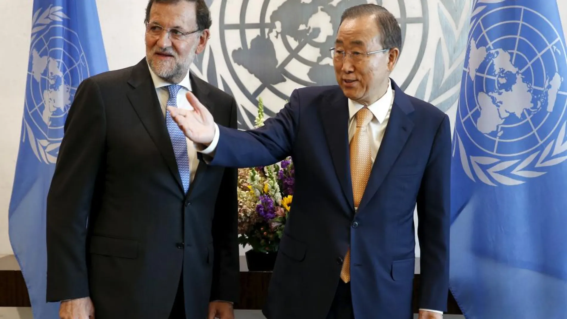 Mariano Rajoy junto a Ban Ki-moon hoy en la ONU