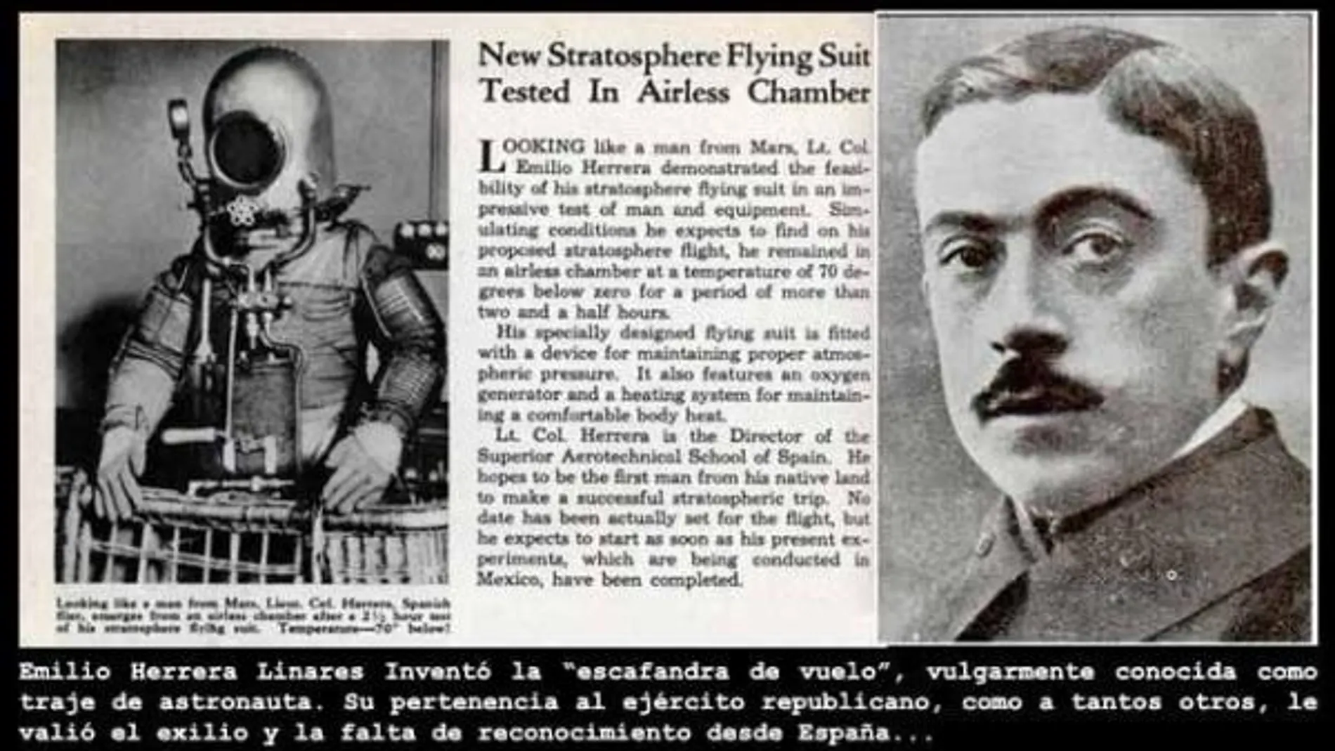 Emilio Herrero diseñó el primer traje de astronauta en 1935, como cuenta este recorte de periódico