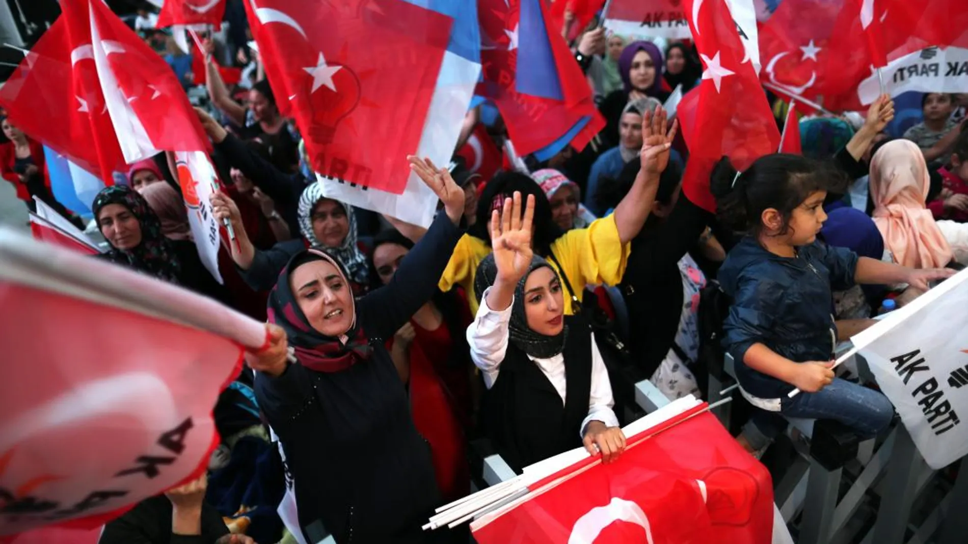 Simpatizantes de Erdogan celebran en las calles de Ankara la victoria en las elecciones. EFE