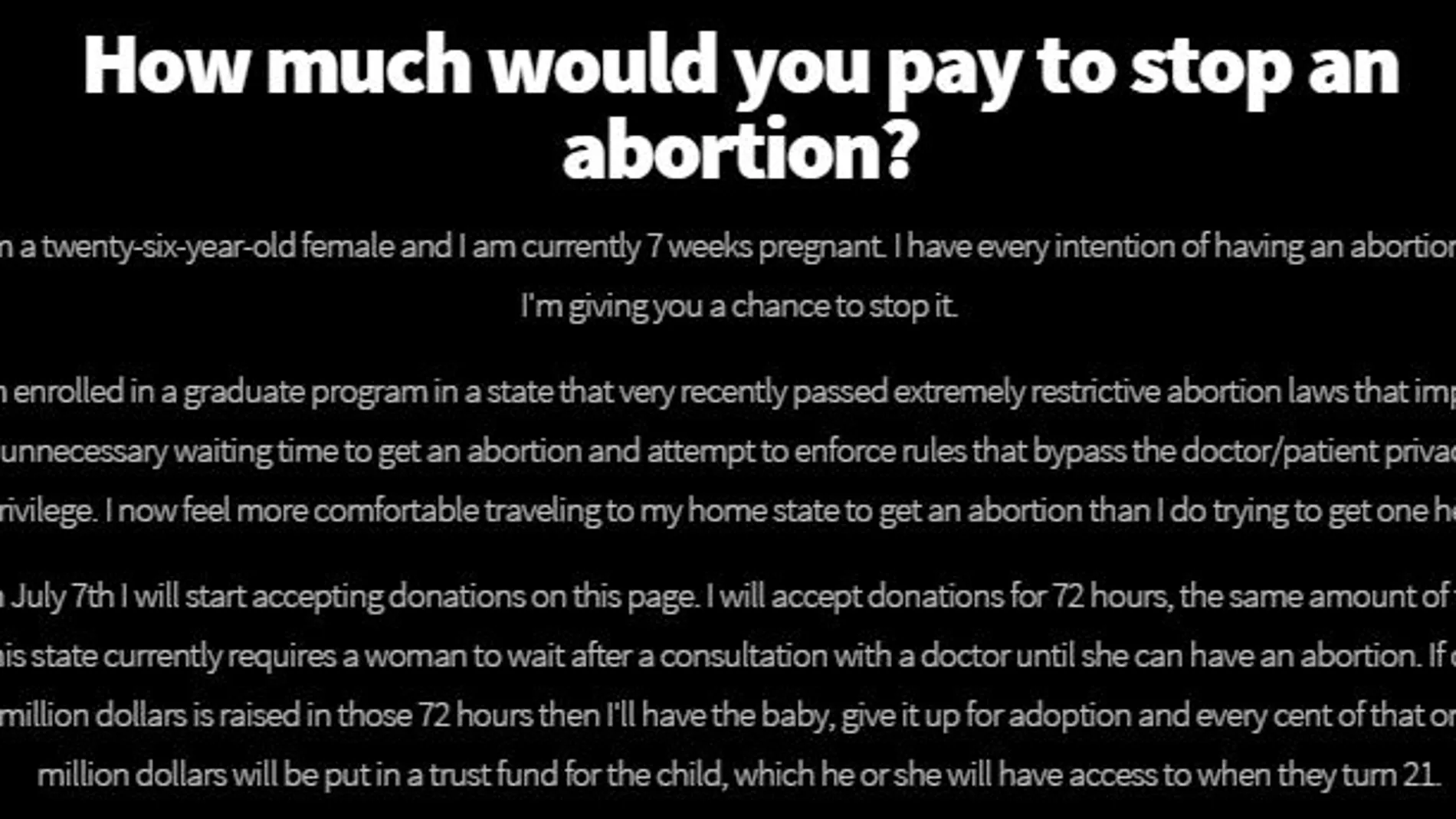 Imagen de la página web que publicó la carta que amenazaba con un falso aborto