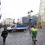 Aspecto que presentaba la Puerta del Sol a primera hora de hoy