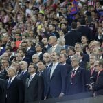 Imagen de Felipe VI durante el himno en la final de Copa celebrada en el Camp Nou entre Barcelona y Bilbao