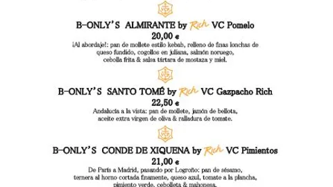Una carta que hará las delicias de todo amante del buen bocata.