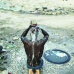Sólo el 20 por ciento de la población haitiana tiene agua. En la imagen, un hombre se lava en la calle