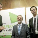 El secretario autonómico del PSOE, Óscar López, con Marcos Sacristán y Diego Blázquez, en la Jornada