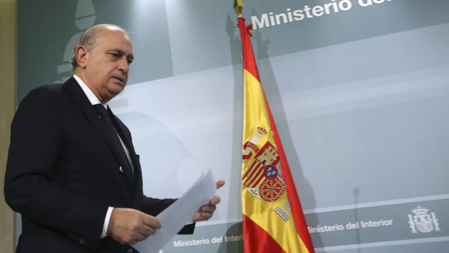 El ministro del Interior, Jorge Fernández Díaz, tras la reunión de la Comisión de Seguimiento del Pacto de Estado contra el terrorismo yihadista.